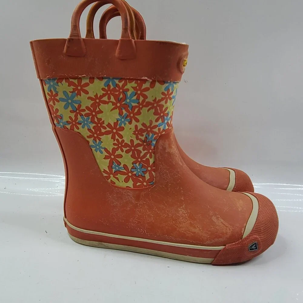 Keen Women's Orange Microfleece Lined Floral Waterproof Rain Boots‎ Size US 5